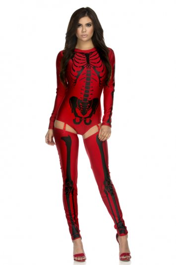 Astounding Outline Red Skeleton Bodysuit Costume