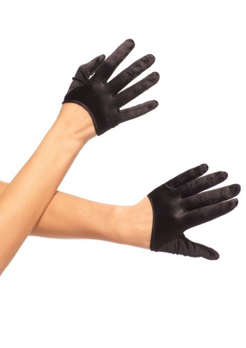 Black Mini Cropped Satin Gloves