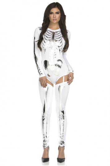 Fancy Frame Silver Skeleton Bodysuit Costume