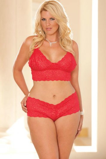 Plus Size Lace Cami Top and Booty Shorts Set