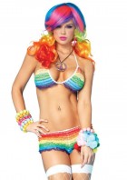 Rave Wear Rainbow Ruffle Bikini Set Leg Avenue