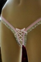 Ruffle Mesh Lace-Up Crotchless Thong