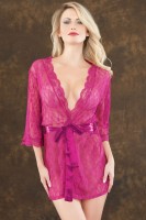 Short Lace Robe with Satin Belt