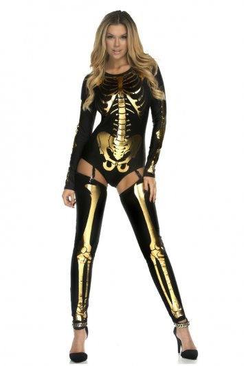 Skin & Bones Skeleton Gold Bodysuit Costume